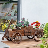 Kệ gỗ để chậu hoa cây cảnh trang trí nhà cửa sân vườn có bánh xe di chuyển tiện lợi kiểu dáng vintag