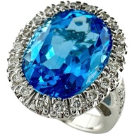 Pre-owned women's ring, size 11, featuring 7.76ct blue topaz and 0.40ct diamonds, set in 18K white g