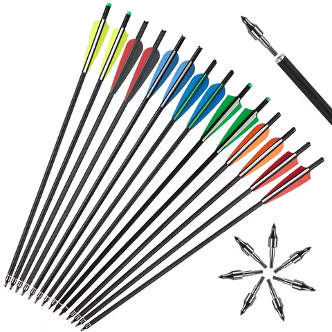 Crossbow Arrows 20/22 Inch Mixed Carbon Arrows Diameter 8.8 mm Tip Archery Hunting Shooting Removabl