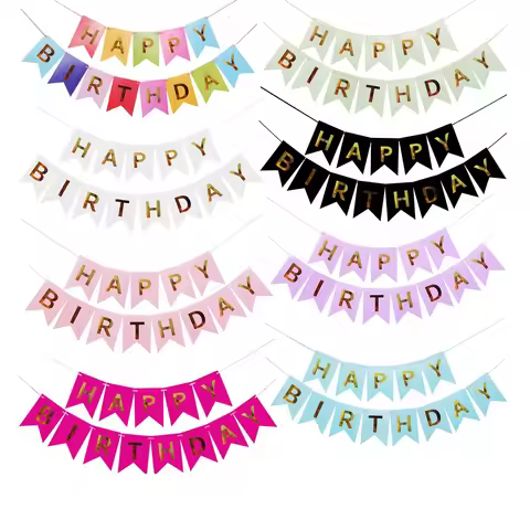 Happy Birthday Hot Stamped Swallowtail Banner Decoration Party Decoration Supplies Happy Birthday Ba