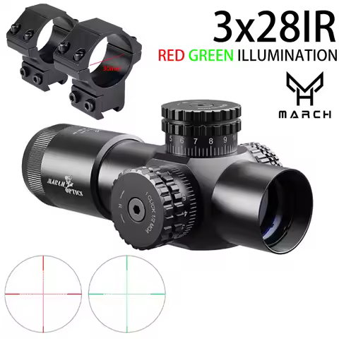 March HT 3X28IR Compact Prism Scope 3X Fixed Magnification Tactical Rifle Scope Red Green Illuminate
