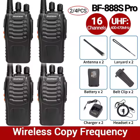 2/4pcs Baofeng BF-888S Pro Walkie Talkie Long Range Wireless Copy Frequency UHF Portable USB charger