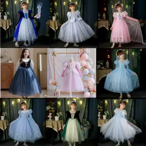Fancy Costume for Girls Princess Dress Anna Elsa Cosplay Clothing Party Birthday Performance Clothin