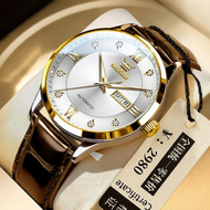 OLEVS | นาฬิกาหนังแท้พร้อมไฟกลางคืนอัตโนมัติ