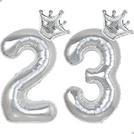 23 Balloon Numbers 40 inch Silver Number Balloon for 23th Birthday Decorations for Men Women, Giant 