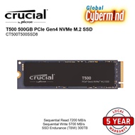 Crucial T500 PCIe Gen4 NVMe M.2 SSD 500GB / 1TB / 2TB - 5 Years Local Warranty (Brought to you by Global Cybermind)