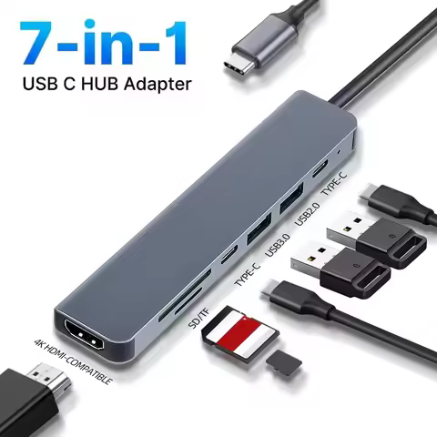USB C Hub 7 in 1 HDMI 4K Type C Adapter OTG Thunderbolt 3 Dock PD TF SD Macbook iPad XPS Surface Lap
