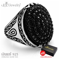 555jewelry แหวน เงินแท้  Sterling Silver 925 ดีไซน์แฟชั่น ผู้ชาย แหวนหัวโต หน้ากว้าง ประดับ Black CZ