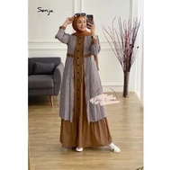 Setelan Gamis Dan outer 2in1 Set Dress Outer kotak-kotak Baju Lebaran Casual