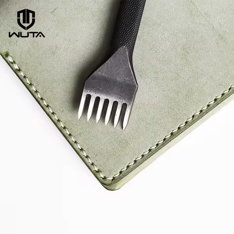 WUTA Leather Craft Chisel Hole Punch Tools 4mm 1+2+4+6 Set Diamond Point Black Pricking Iron Leather