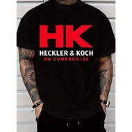Mens Regular Size Cotton T-Shirt with Heckler & Koch No Compromise Logo Print - Casual Short Sleeve