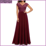 Womens Lace V-Neck Evening Dress Long A-Line Chiffon Bridesmaid Dress Mother of The Bride Wedding Gu