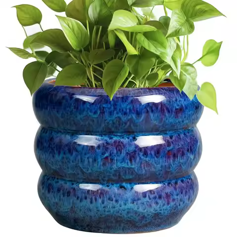 Ceramic Planter Pot 8 Inch Plant Pot Indoor with Drainage Hole Round Outdoor Pot for Plants Decorati