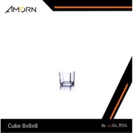 JJGLASS-(AMORN) CUBE 8x8x8.-Handmade Square Glass Vase Clear Texture