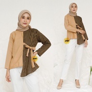 baju batik blouse kombinasi blouse batik wanita kombinasi terbaru - cokelat m