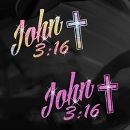 1pc Interesting "John 3:16 Cross" Sparkling Vinyl Sticker, Self‑Adhesive Decal for Motorcycle, Car, 