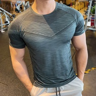 AA33-Summer compression Breathable Short Sleeve Men Running Fitness Tshirt elastic Quick Dry Sports Bodybuilding Training Shirts