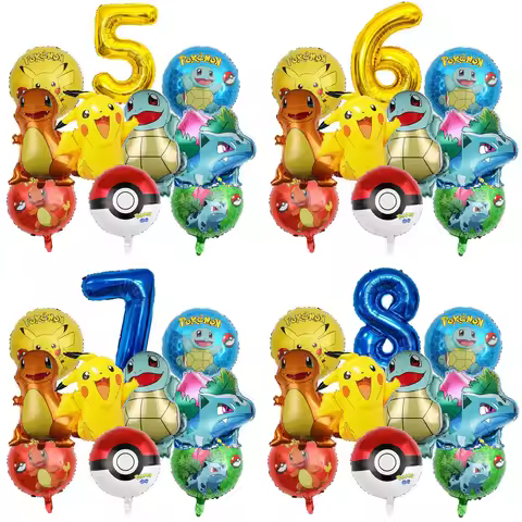 10/5pcs Pokemon Balloons set Pikachu Balloons 32inch Gold Blue Number Foil Balloon 1-9 for Kids 1-9t