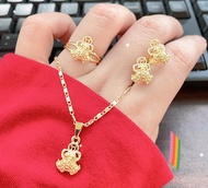 18k bangkok gold 3in1 Earrings Necklace Ring Adjustable Size