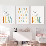 Poster Abjad Dekorasi Dinding Bilik Anak untuk Bilik Tidur dan Tadika Lukisan Canvas