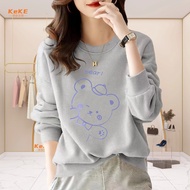 S-4XL Bear Print University t Loose Gray Black Autumn Slimmer Look Sweatshirt Large Size Winter D002