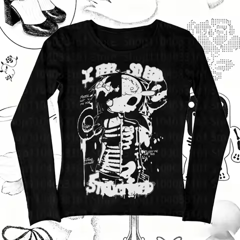 Harajuku Vintage Y2K Long Sleeve T-shirt Print Cute Grunge Tee Emo Girls Punk Aesthetic Gothic Cloth