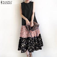 ZANZEA Korean Style Women's Dresses Vintage Casual Floral Sleeveless A-Line O Neck Sundress #0805