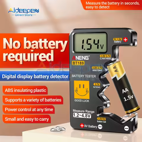 BT189 Button Cell Battery Tester 9V N D C AA AAA Universal Household LCD Display Battery Tester Powe