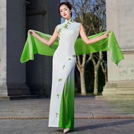 Women Traditional Embroidery Party Evening Dress Elegant Vietnam Aodai Cheongsam