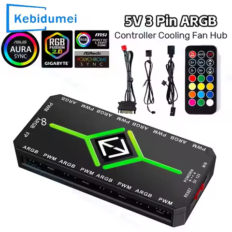 1 To 9 Port ARGB PWM Fan Hub Adapter With ARGB Controller 5V 3 Pin Cooling Fan Hub Splitter PWM Magn