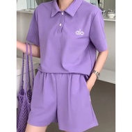 Alo25SS Stylish Taro Purple Embroidered Lapel Polo Shirt Set
