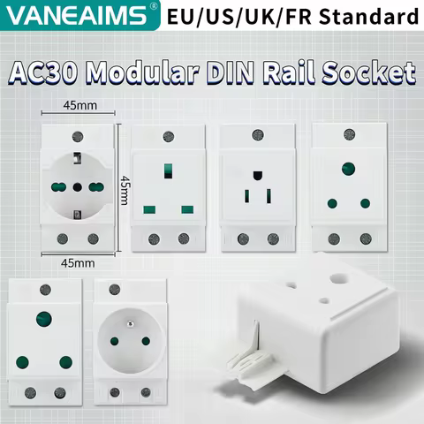 35mm Din Rail Socket Modular Type AC Power Socket Plug 250VAC 16A EU US UK FR South Africa Brazil St