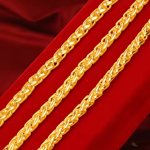 Luxury 24K 9999 Pure Gold real gold Men's twine necklace