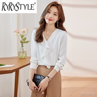 RYRYSTYLE French high-end shirt new womens shirt stylish small shirt V-neck chiffon ruffled top wome