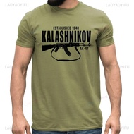 Men's Classic Vintage T-Shirt AK-47 Print Casual Style Military Fashion Cotton Round Neck Good Venti
