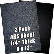 ABS Plastic Sheet 1/4 Inch Thick 8" x 12" (2-Pack)，Black Rigid Moldable Panel with Different Surfaces (Textured Front &amp; Smooth Back) for Structural Parts, Project Enclosures, and DIY Home Decor, etc.