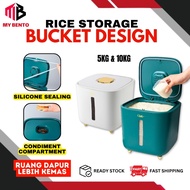 【MY BENTO】5/10 Kg Rice Storage Dispenser Grains Bucket Moisture-proof Sealed Insect-proof Rice Bucket Bekas Beras HL9081