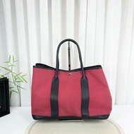 Hermes garden party花園36紅色帆布銀扣