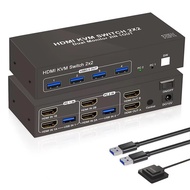 HDMI KVM Switch 2 Monitors 2 Computers 4K@60Hz USB 3.0 KVM Switch Share Dual Monitor and 4 USB Devic