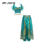 Indian Arabian Dance Courtly Style Embroider Princess Dress Bollywood Jasmine Cosplay Costume Women 