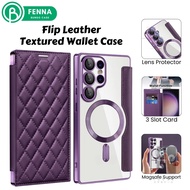 Flip Leather Phone Case Samsung S23 FE S24 S24+ S24 Ultra S25 Casing Magsafe Leather Wallet Card Slo
