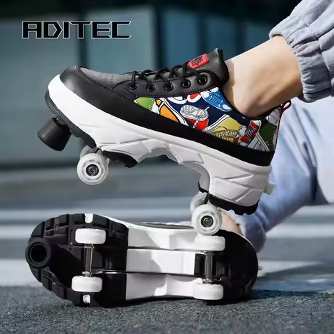 Deformation Roller Skates Shoes Double Row 4-Wheel Skates Roller Shoes with Wheels Dual-Purpose Roll