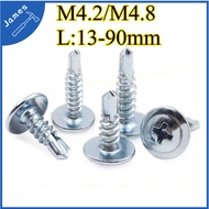 Galvanized Flat & Round Head Self Tapping Screw M4.2/M4.8, L: 13-90mm Flat Head Drill Tail with Wash