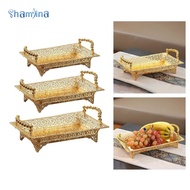 [Shamjina] Iron Golden Fruit Tray Counter Tray,Desert Tray Organizer with Handles,Hotel KTV Vanity T