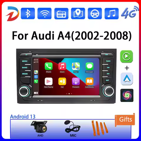 Android 13 Wireless Carplay Multimedia Player For Audi A4 2002-2008 WIFI 4G BT DSP GPS Stereo Navi P