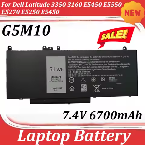 G5M10 7.4V 6700mAh High-Capacity Laptop Battery for Dell Latitude 3350 3160 E5450 E5550 E5270 E5250 