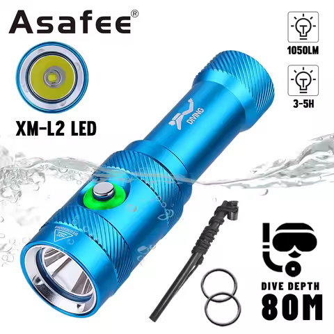 Asafee 80M Underwater 1050LM Diving Flashlight L2 LED Press Switch Lamp IPX8 Waterproof Scuba Lanter