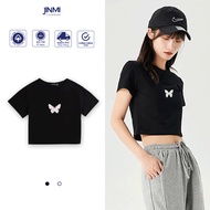 Jinmi Crochet T-shirt with Butterfly Wing Pattern, Slim Form, Short Sleeves JM13