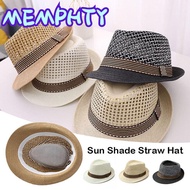 MEMPHTY Straw Fedora Hat, Breathable Short Brim Sun Cap,  Straw Trilby Floral Hat Man