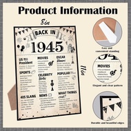 Vintage Back in 1945 Table Sign, 80th Birthday Party Decorations, 80 Years Old Poster For Men Or Wom